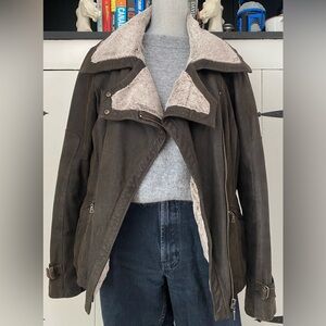 Danier Brown Leather Bomber Moto Lined Jacket Size XL